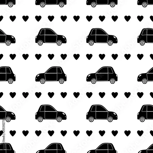 Tapety Wzór z czarnymi samochodami i serca.