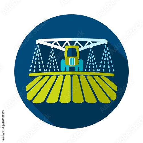 Tractor watering, soil and fertilizing field icon