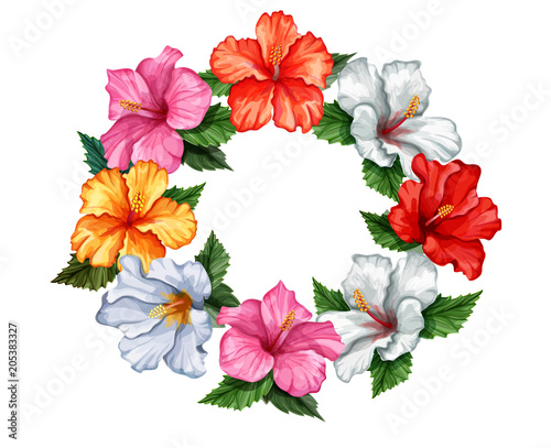 Vector tropical leaf hibiscus flower frame banner
