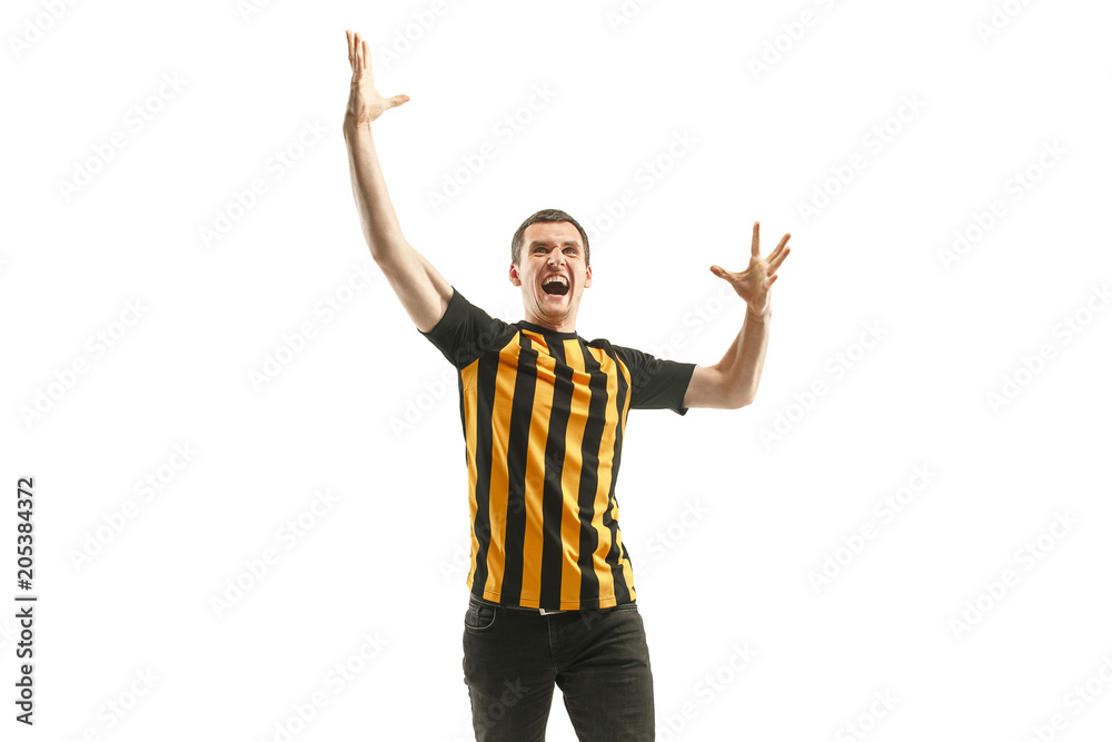 The Belgian soccer fan celebrating on white background The Belgian soccer fan celebrating on white background