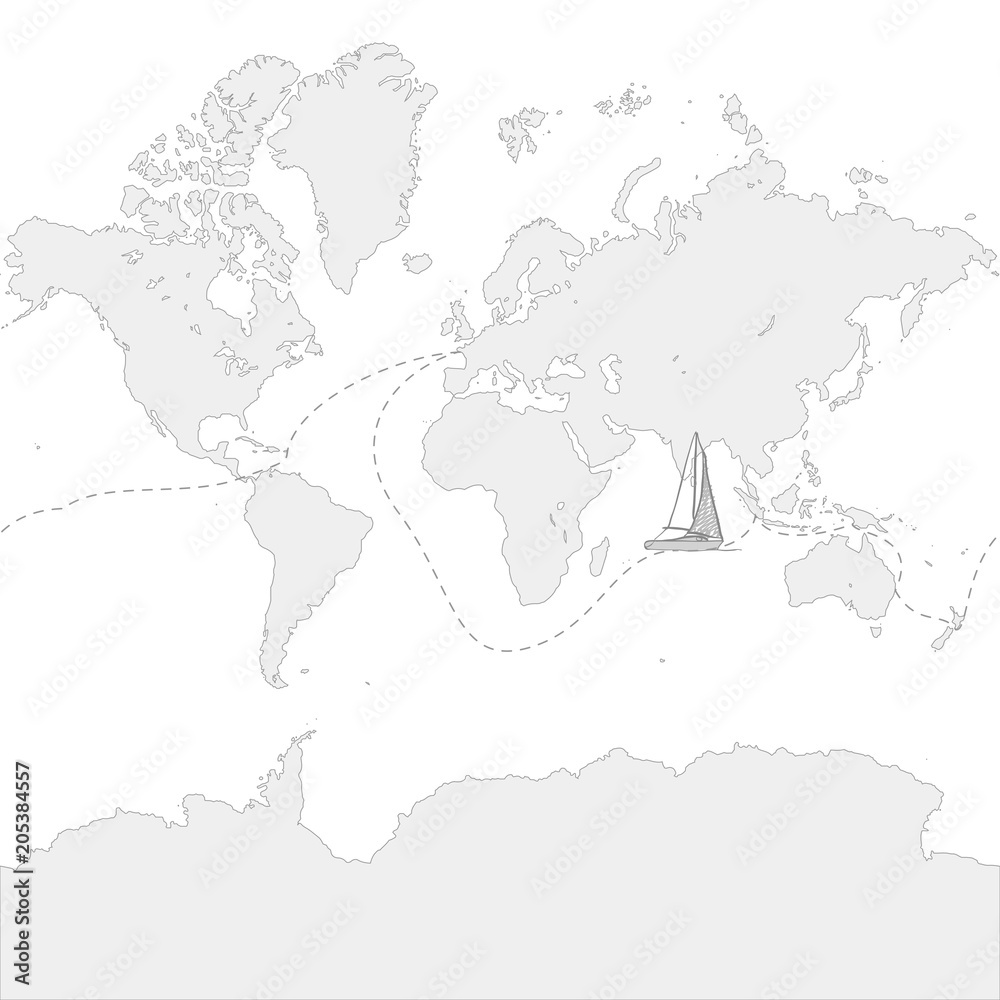 Globe Map with travel route and boat