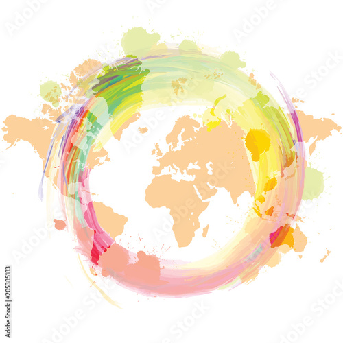 World map with colorful slatter background