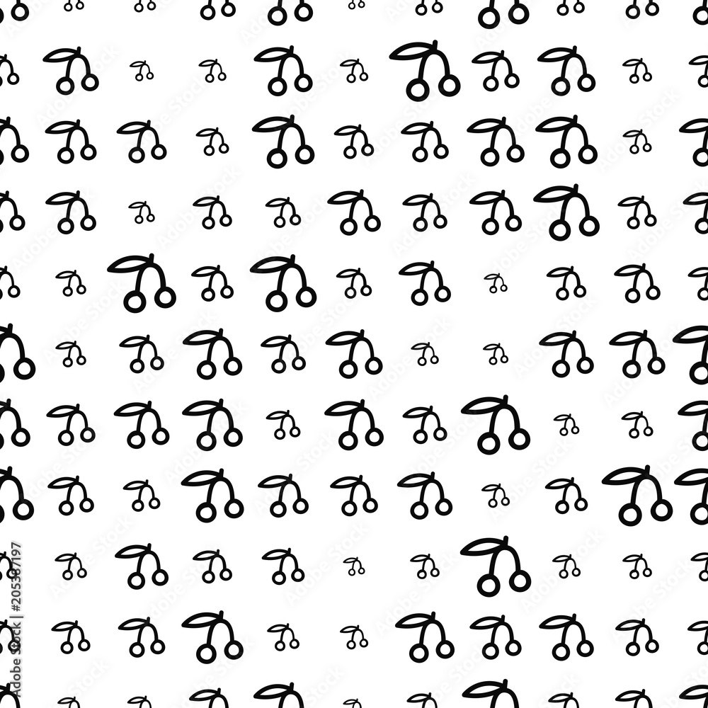 Seamless pattern with thin line cherries, fruit background, different sizes berries. White background. Vector illustration. Seamless pattern with thin line cherries, fruit background, different sizes berries. White background. Vector illustration.