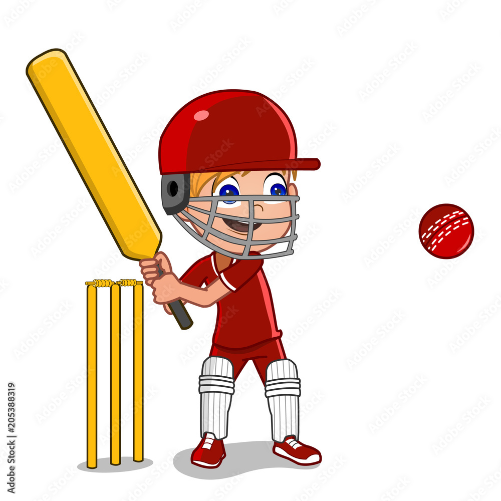 Cartoon boy playing cricket Stock Vector | Adobe Stock