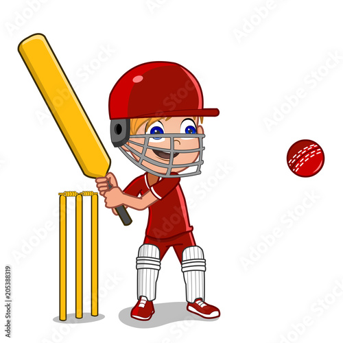 Cartoon boy playing cricket 
