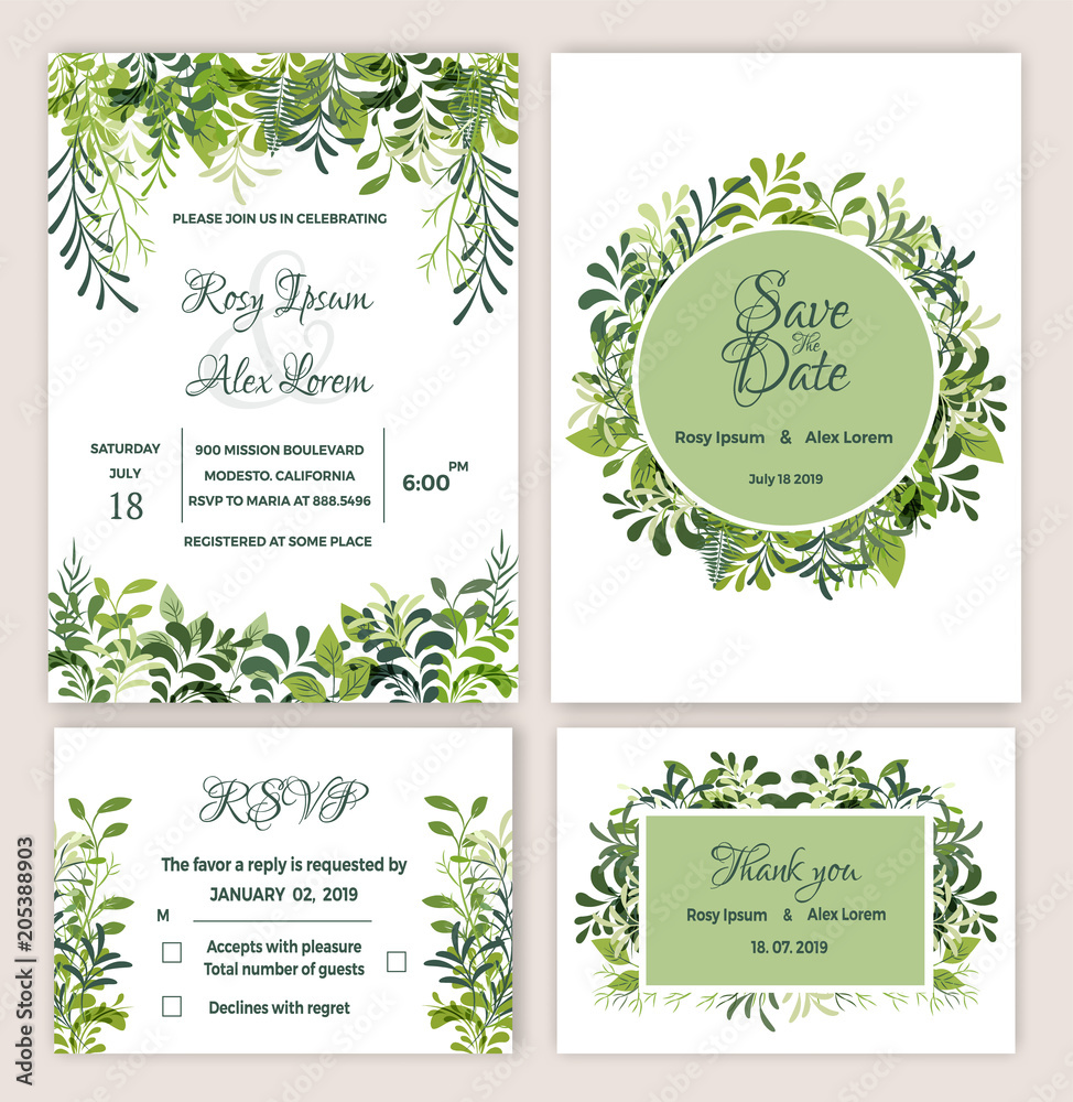 Greenery Wedding Invitation Suite Printable.