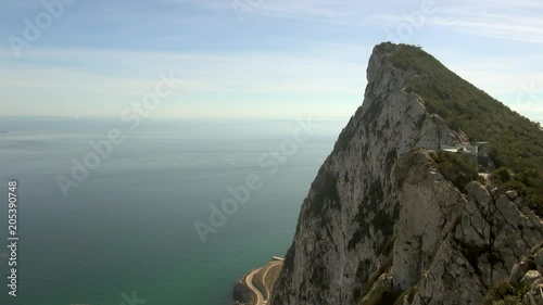 Peak of Rock of Gibraltar with Winding Road and Sea