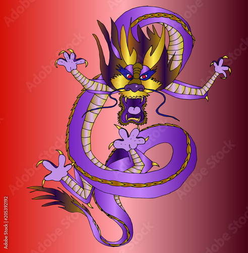 Vector colored chinese dragon on gradient backdrop.