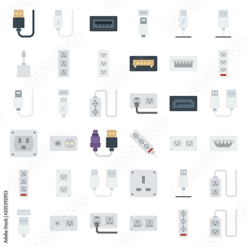 connector cable icons set