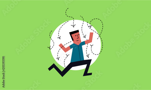 Vector Illustration of a Man attacked buy a bunch of mosquitoes/flies. Mosquitos flying around a man.