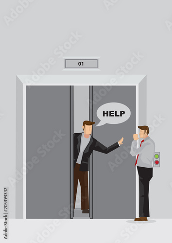 Trapped in Lift Calling for Help Vector Illustration