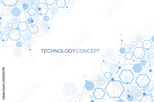 Hexagonal geometric background. Hexagons genetic and social network. Future geometric template. Business presentation for your design and text. Minimal graphic concept. Vector illustration.