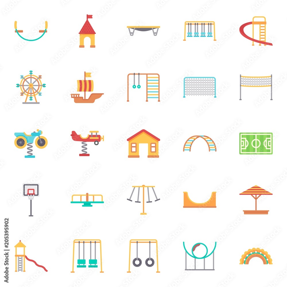 amusement park icons set amusement park icons set