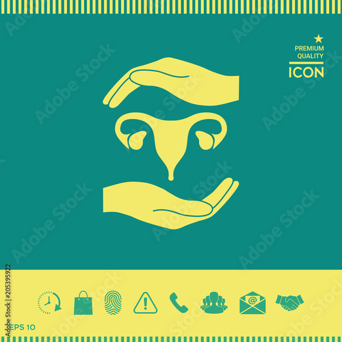 Hands holding Female uterus - protection symbol