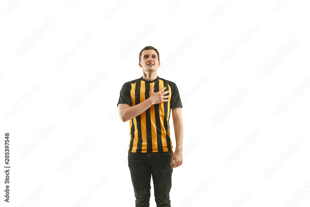 The Belgian soccer fan celebrating on white background The Belgian soccer fan celebrating on white background