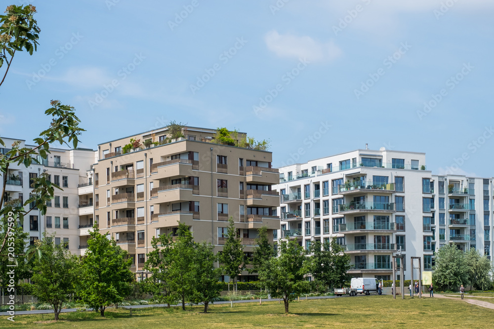 apartment buildings and park -  real estate - modern residential area 