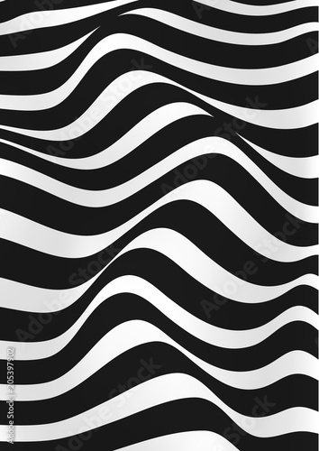Black and white lines. Musical waves, equalizer. 3d abstract vector background. Linear art. Motion design.