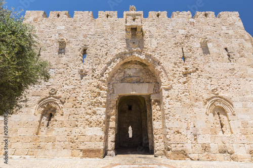 The Zion Gate in the walls of the old city of Jerusalem, Israel. © GISTEL