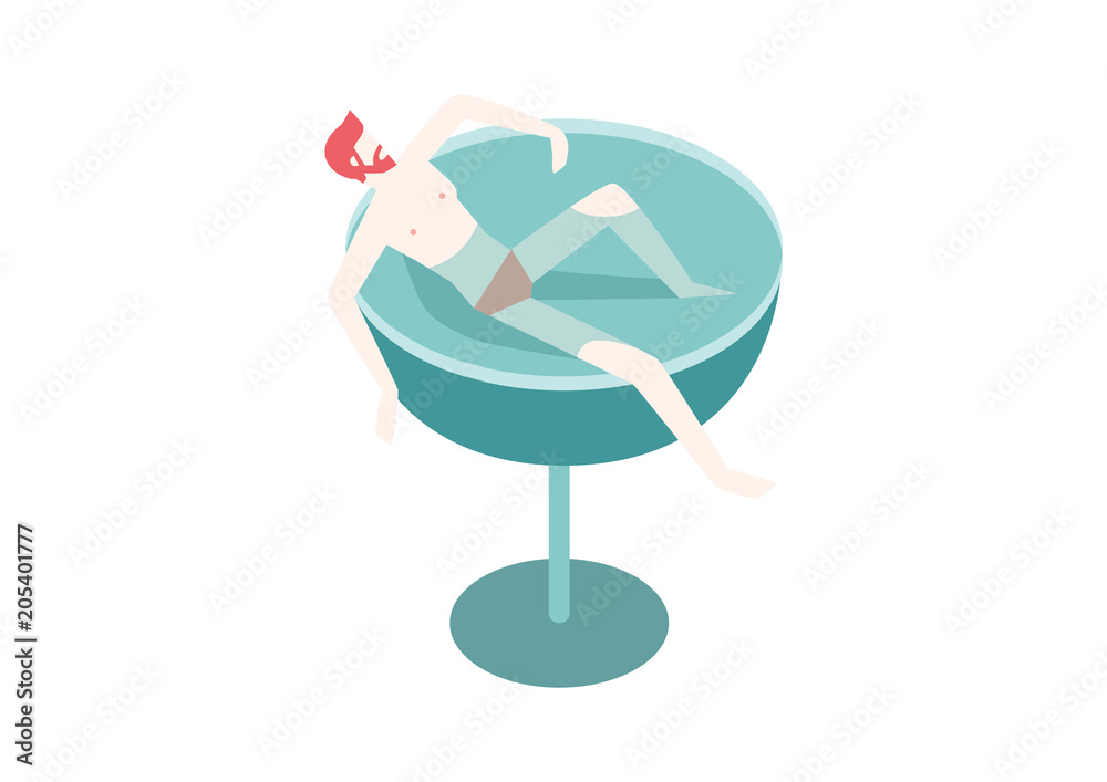 Man sitting and relaxing in wine glass.