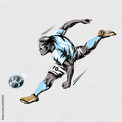 Soccer player power kick.