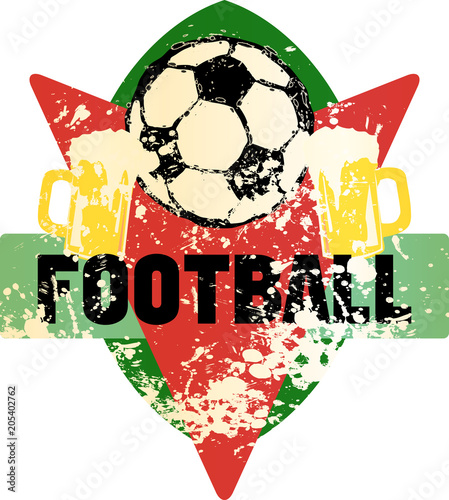Soccer / Football fictional grungy emblem with soccer ball and beer,vector