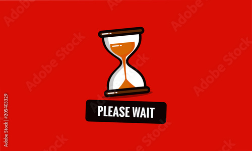 Please Wait Sign With Hour Glass Sand Timer Flat Style Vector Illustration