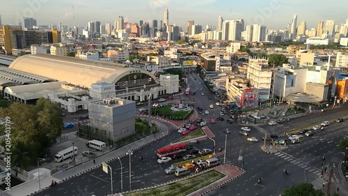 Time-lapse day jam road at hualumpong station ,Bangkok Railway Station or Hua Lamphong Station is the main railway station in Thailand. photo