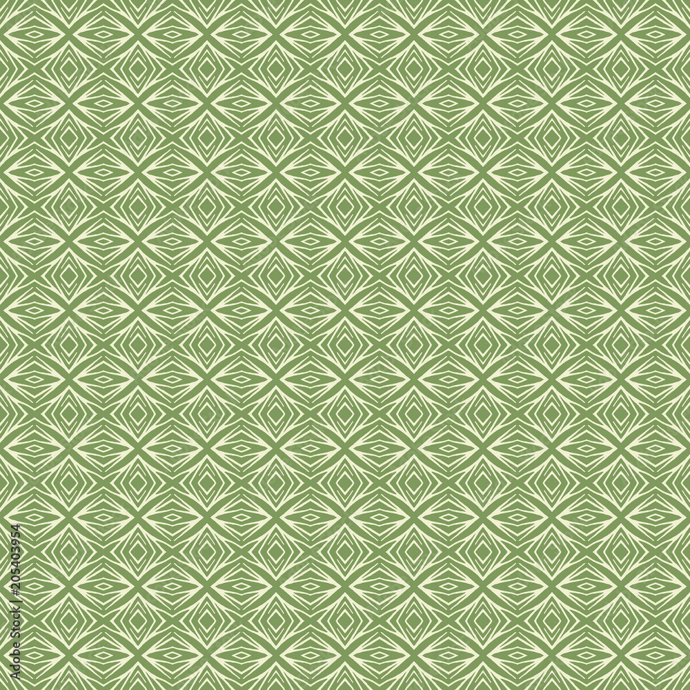 Green Geometric pattern in repeat. Fabric print. Seamless background, mosaic ornament, ethnic style. Green Geometric pattern in repeat. Fabric print. Seamless background, mosaic ornament, ethnic style.