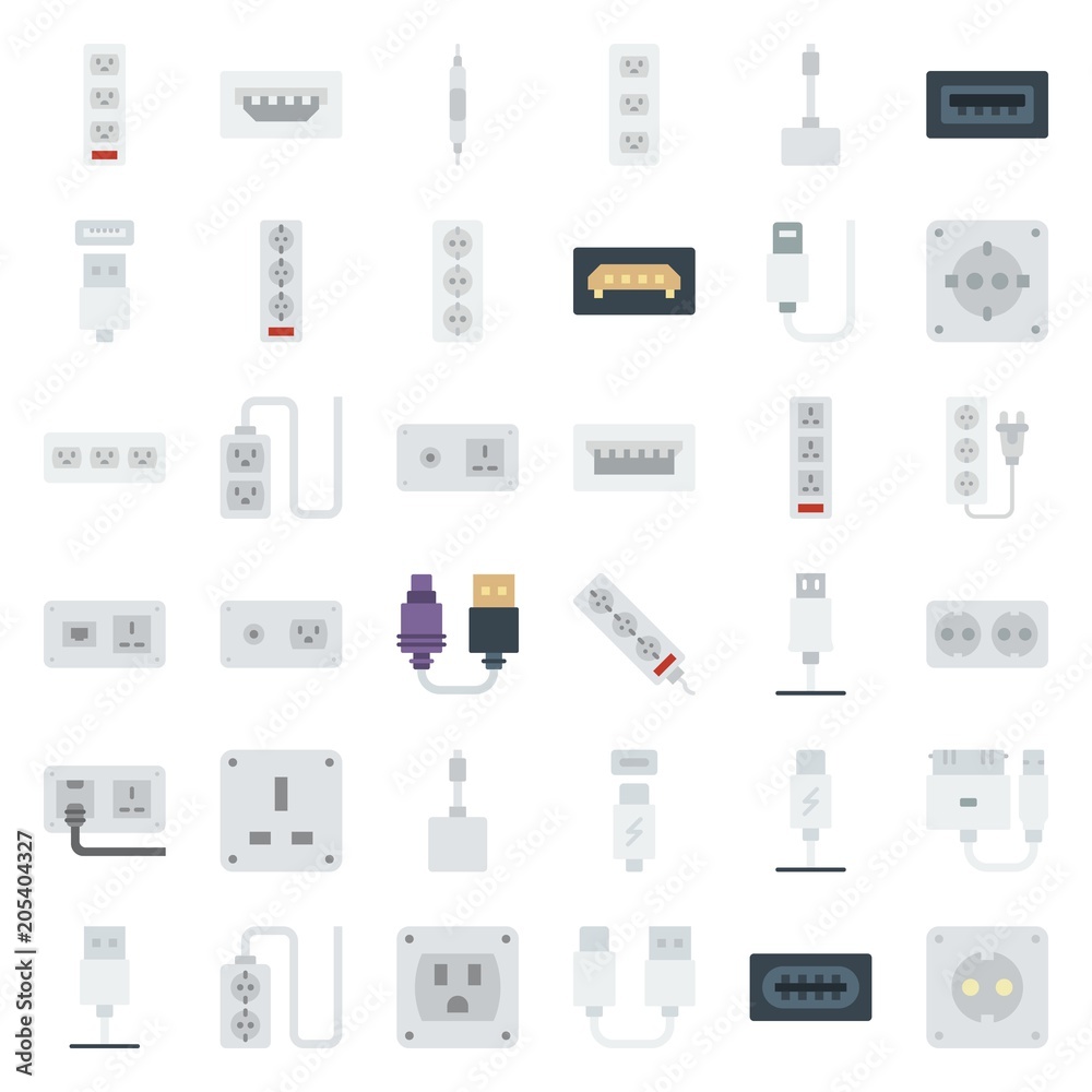 connector cable icons set