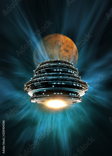 Obraz na płótnie Duże UFO i księżyc.