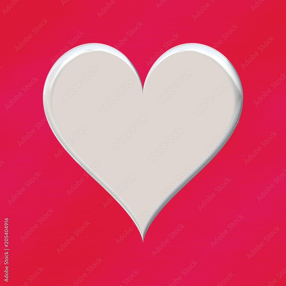 Simple white 3d flat heart shape symbol illustration on pink
