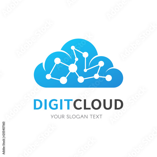 Blue cloud isolated vector logo network connection creative vector logo. Digital brain logotype concept.