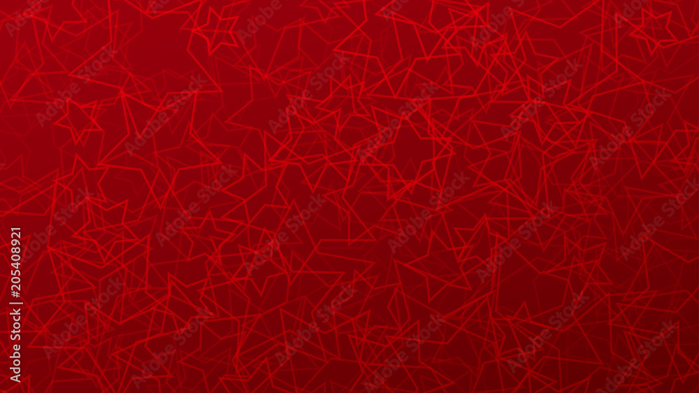 Abstract background of randomly arranged contours of stars in red colors.