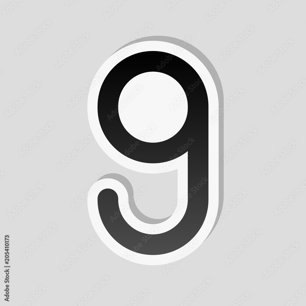 Number nine, numeral, simple letter. Sticker style with white bo Number nine, numeral, simple letter. Sticker style with white bo
