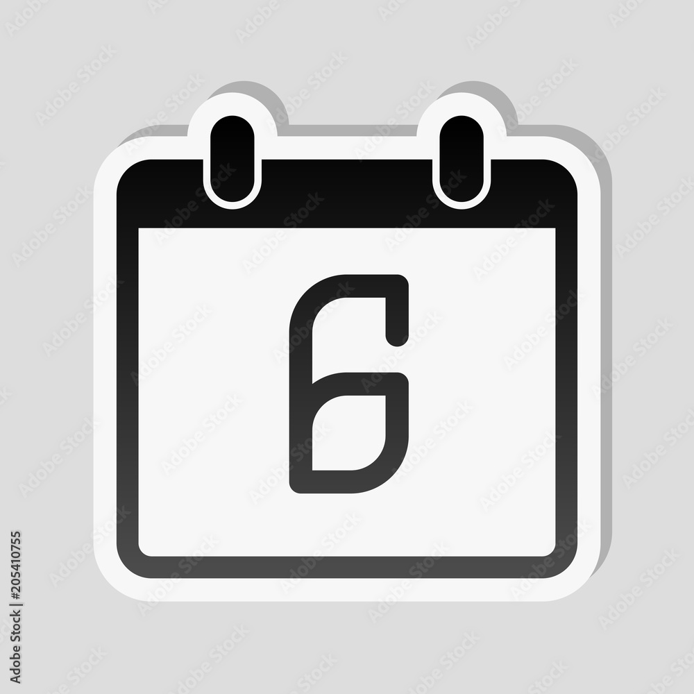 calendar with 6 day, simple icon. Sticker style with white borde calendar with 6 day, simple icon. Sticker style with white borde