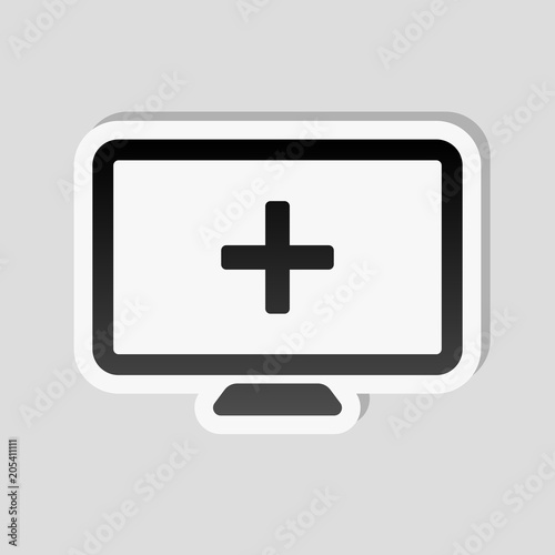 computer and medical cross, medical site. simple icon. Sticker s