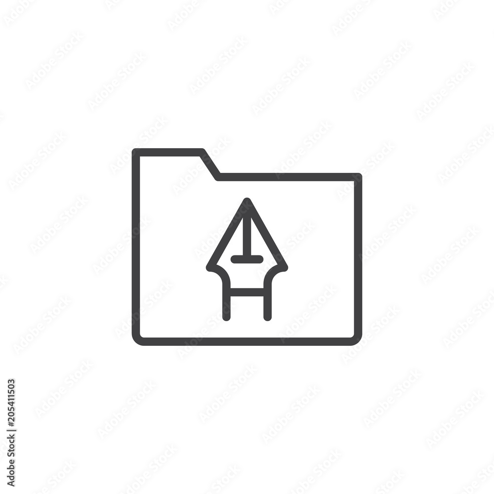 Graphic folder outline icon. linear style sign for mobile concept and web design. Fountain pen folder simple line vector icon. Symbol, logo illustration. Pixel perfect vector graphics Graphic folder outline icon. linear style sign for mobile concept and web design. Fountain pen folder simple line vector icon. Symbol, logo illustration. Pixel perfect vector graphics