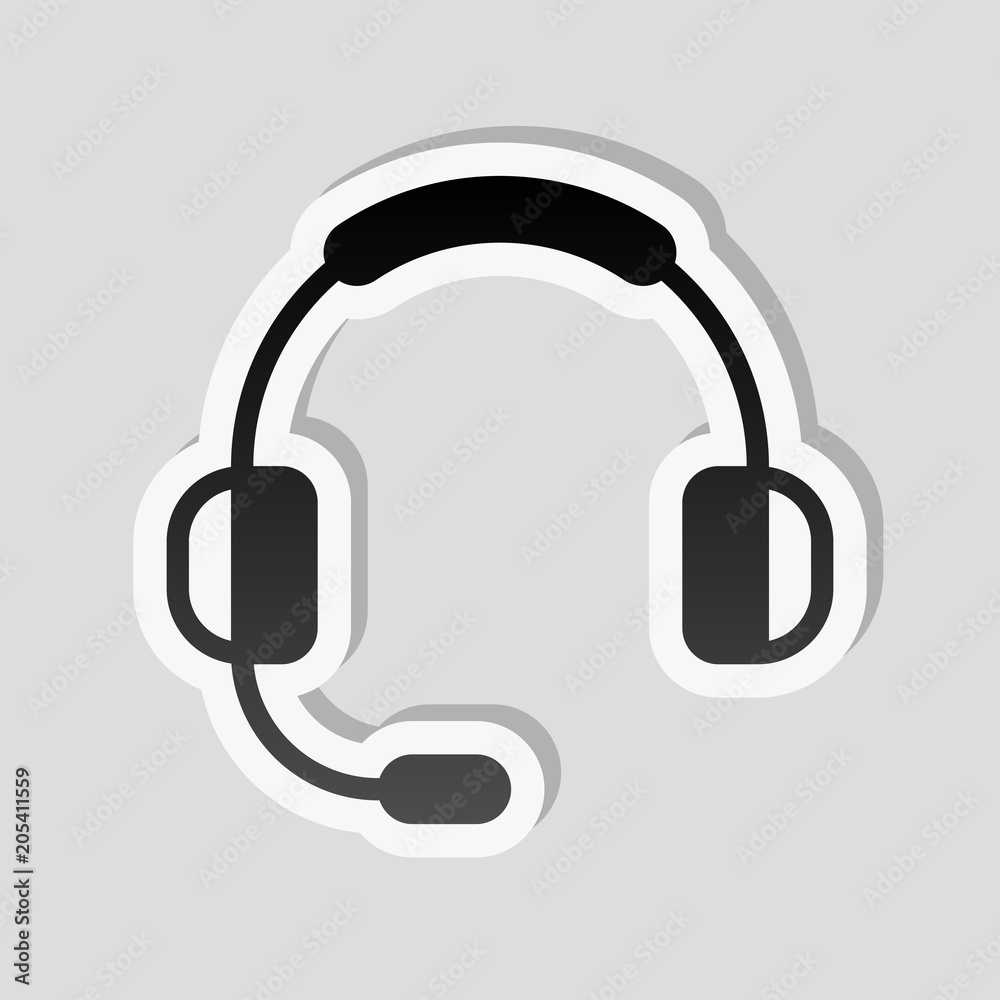 Headphones with microphone. Support service. Simple icon. Sticke Headphones with microphone. Support service. Simple icon. Sticke