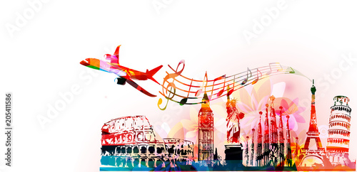 World skyline, famous world landmarks vector illustration design. Travel and tourism background. Colorful turistic landmarks. Around the world famous monuments