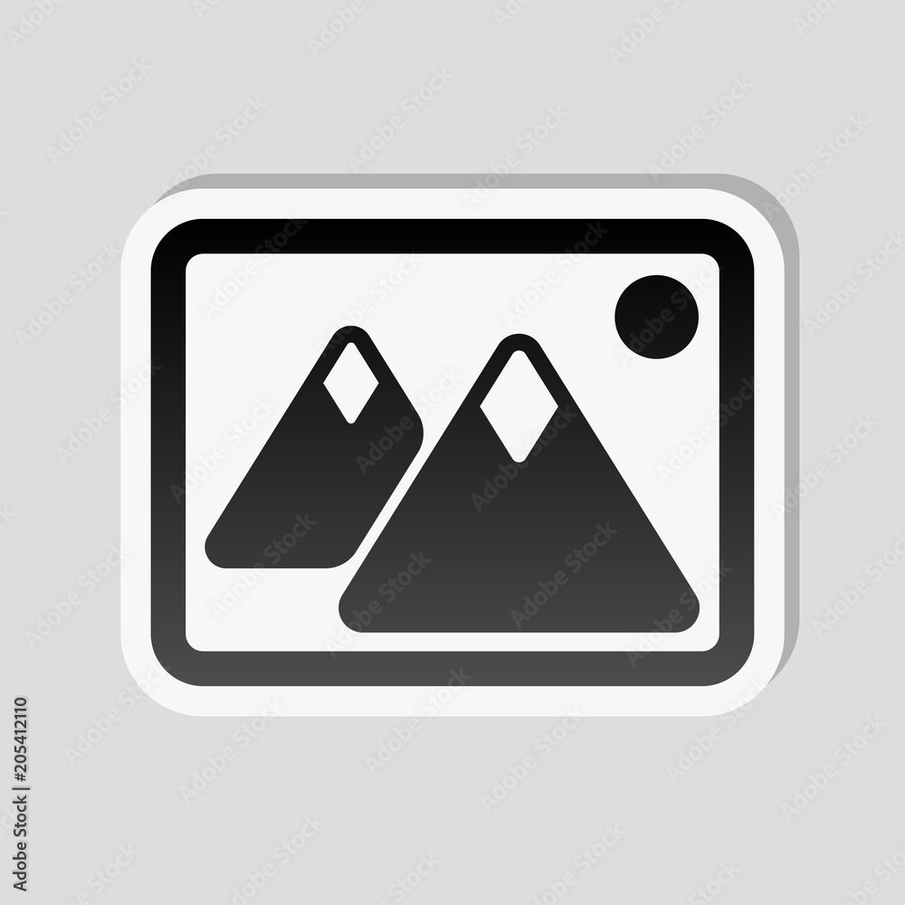 Picture with couple of mountains and sun. Simple icon. Sticker s Picture with couple of mountains and sun. Simple icon. Sticker s