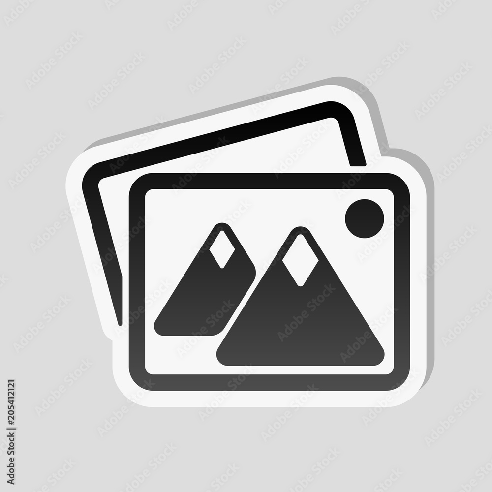 Stack of pictures with couple of mountains and sun. Simple icon. Stack of pictures with couple of mountains and sun. Simple icon.
