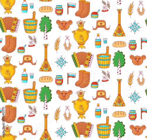 Russia symbols traditional souvenirs seamless vector pattern