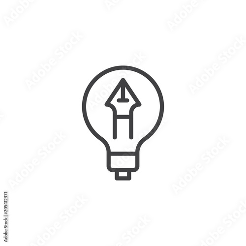 Fountain pen in light bulb outline icon. linear style sign for mobile concept and web design. Ink pen inside lamp simple line vector icon. Symbol, logo illustration. Pixel perfect vector graphics