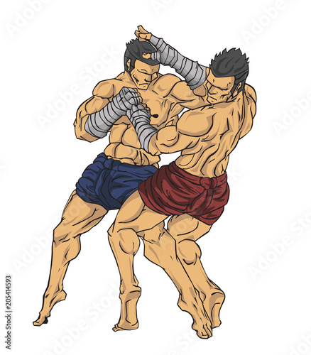 Muay thai or thai kickboxing. Martial art vector and illustration