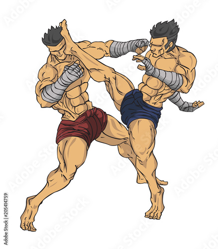 Muay thai or thai kickboxing. Martial art vector and illustration