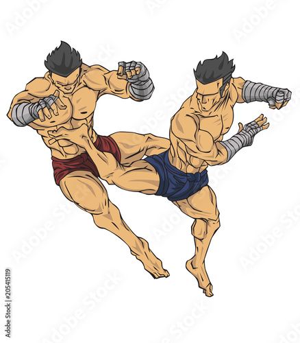 Muay thai or thai kickboxing. Martial art vector and illustration