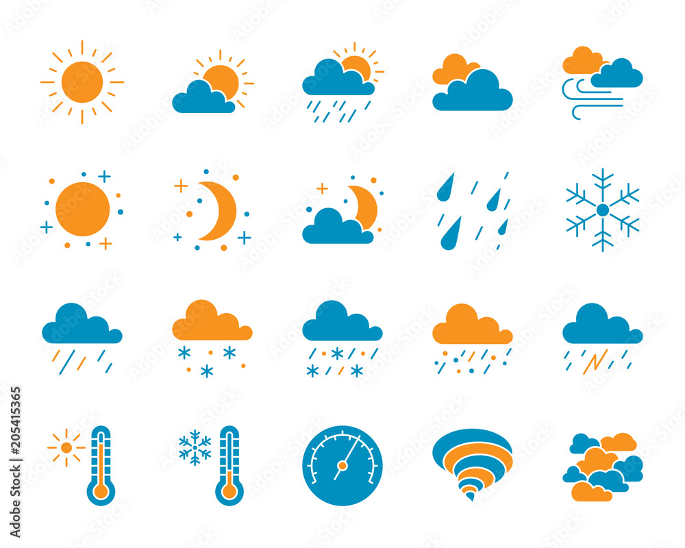 Obraz premium Weather simple color flat icons vector set