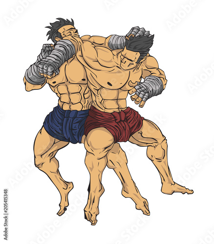 Muay thai or thai kickboxing. Martial art vector and illustration