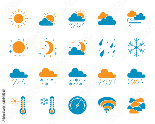 Fotografie, Obraz Weather simple color flat icons vector set