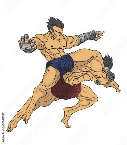 Muay thai or thai kickboxing. Martial art vector and illustration